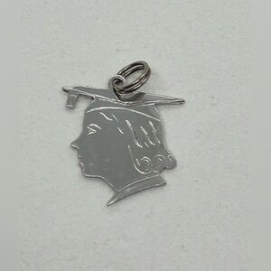 Vtg 925 Sterling Silver Necklace Woman Grad Graduation Silhouette Charm
